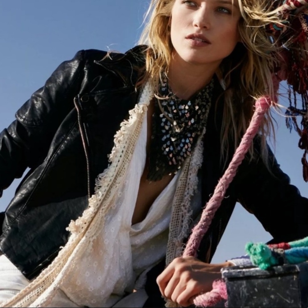 Free People | Cleo Felix Monroe Cropped Black Faux Leather Moto Jacket